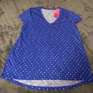 Lilly Pulitzer Women's Blue Short Sleeve V-Neck T-Shirt Polka Dot Pattern small